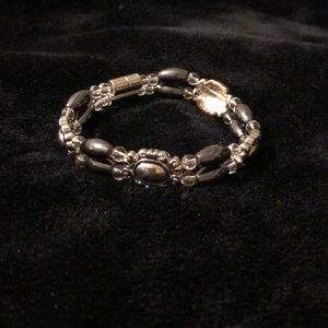 Hematite and silver toned magnetic bracelet